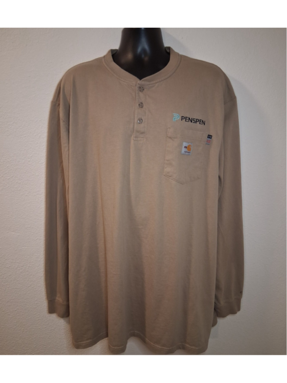 Carhartt FR Force Men's 3XL Henley Shirt Beige Flame Resistant Workwear EUC